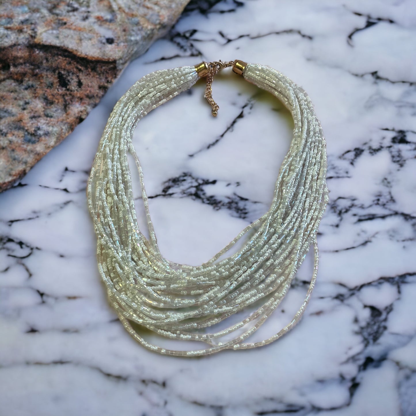 23連ビーズネックレス ホワイト アジャスター付き